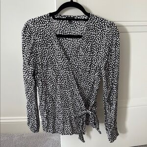 Talbots Black and White Long Sleeve Wrap Blouse